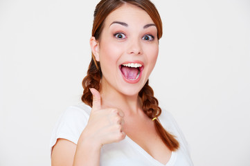 Fototapeta premium beautiful woman showing thumbs up