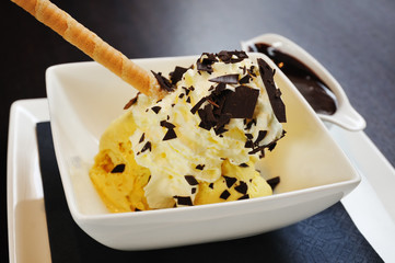 ice-cream Dame Blanche with cream and chocolate - 25635496