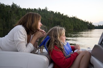 Mother And Daughter Boating, Lake Of The Woods, Ontario, Canada