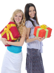 Two women with gifts.