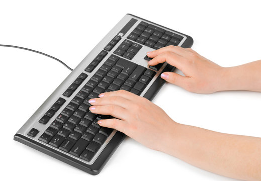 Computer keyboard and hands