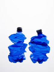 bottles of blue plastic in composition