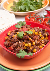 beef chili with beans, sweetcorn and coriander
