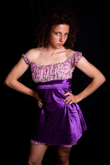 Obraz premium Smiling Sexy Girl with Violet Short Dress