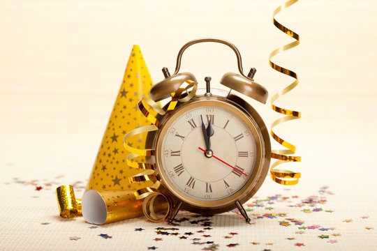 Clock and party decorations