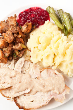 Sliced Turkey Breast With Mashed Potatoes And Stuffing