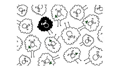 Background with white and black sheep