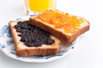 two toasts with jam