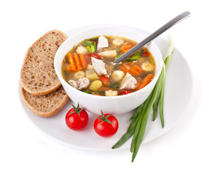serving of chicken and vegetable soup