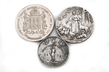 russian ancient medals on white background