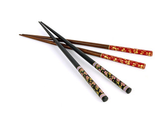 Chinese brown, wooden chopsticks with ornamentation