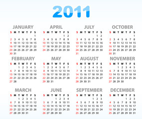 Calendar grid 2011 year