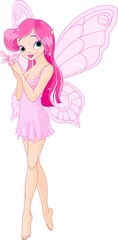 Photo sur Plexiglas Monde magique Fée rose mignonne avec papillon