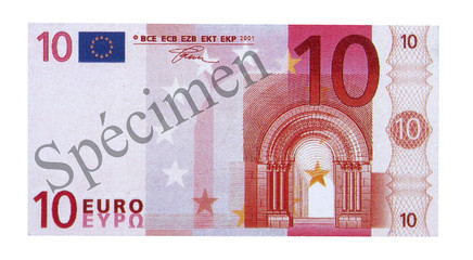 spécimen de billet de 10 euros, recto, fond blanc