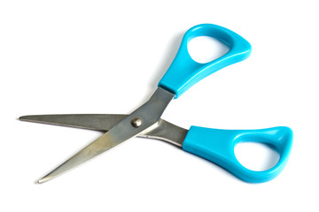 Blue scissors isolated on white