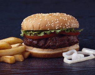 Beefburger,Chips And Onions