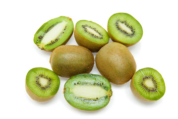 Freshly sliced kiwi on a white background