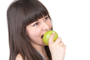 beauty woman with apple on white background