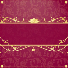 Retro textile background with gold frame in vintage style