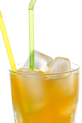 glass of orange juice with ice