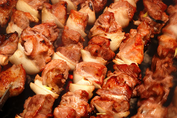 Meat slices prepare on fire