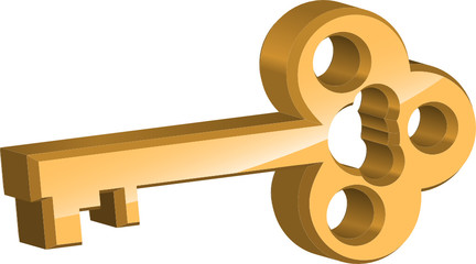Golden key on white background