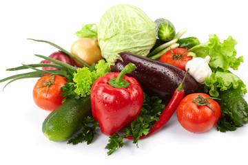 fresh vegetables on the white background