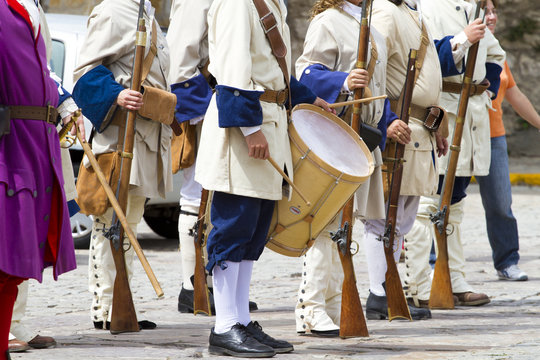 Troop of soldiers in training during the re-enactment of the War