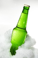 Close up view of the bottle in ice