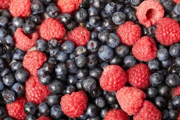 fresh blueberries and raspberries