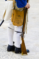 Soldier with carabiner and jacket during the re-enactment of the
