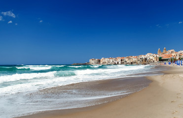 Sicily Cefalu view from the beach