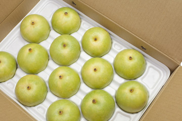 ダンボールに詰められた二十世紀梨