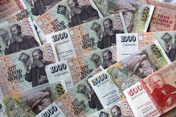 display of Icelandic Krona bank notes