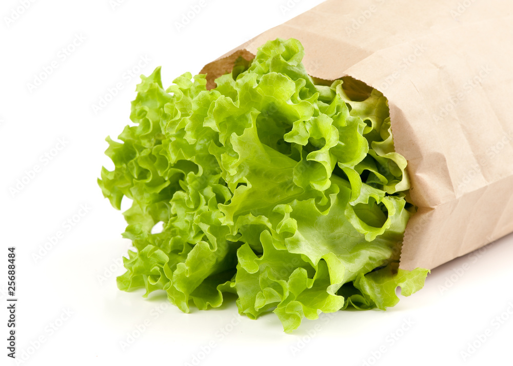 Sticker fresh salad lettuce in a paper package