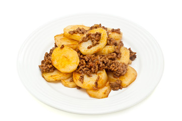 potatoes cooked with mince meat isolated