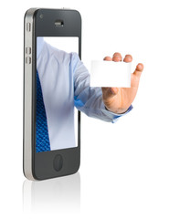 Hand showing a blank business card