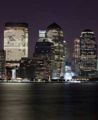 Financial District Manhattan at Night over Hudson