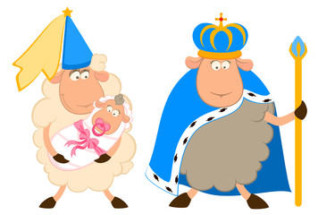 Vector king of sheep in a crown with a princess