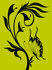 Obraz premium grunge background with tropical flowers with butterfly.