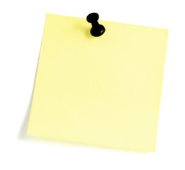 Blank Sticky note With Black Pushpin Isolated