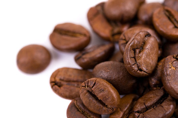 macro shot of coffe bens, isolated on white