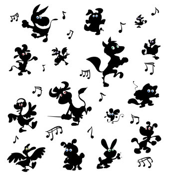 collection of dancing crazy farm animals silhouettes
