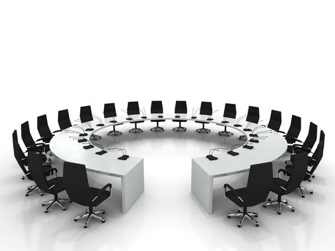conference table and chairs with microphones