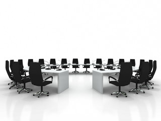 conference table and chairs with microphones