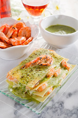 lasagne with shrimp & pesto-lasagne gamberi pesto
