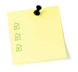 Blank Yellow To-Do List Sticky Note with push pin, isolated