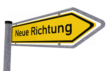 German traffic sign showing new direction over white