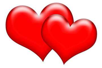 Glossy hearts isolated over white background