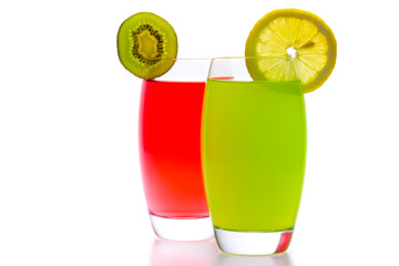 colorful cocktails with fruit isolated on white